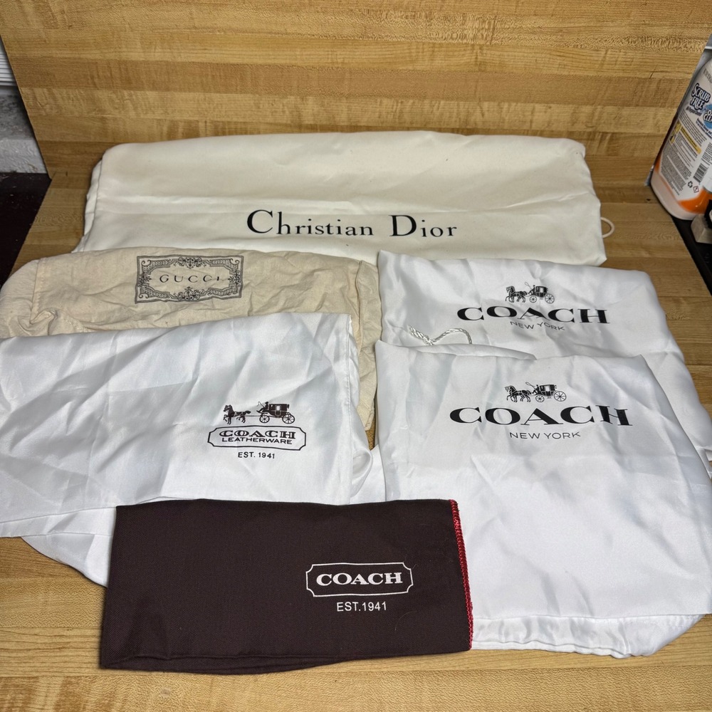 Designer Dust Bag Lot Christian Dior Gucci Coach Luxury Storage Bags 6pc Bundle